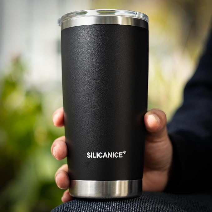 20oz Hygienic Insulated Tumbler — 100% Leakproof Lid with Removable Spout & Straw, Reinforced Vacuum-Protection Base, Cup Holder Friendly, for Iced Coffee, Smoothie/Water on the Go - Black
