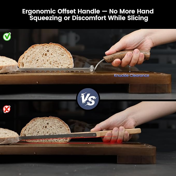 SYOKAMI 2026 Upgrade Bread Knife for Homemade Bread, World's 1st Real Bow-Design Sourdough Bread Slicer, Razor-Sharp Cutter for Crusty Sourdough & Baguette, 4 Thickness Scale Marks, Ideal for Gift