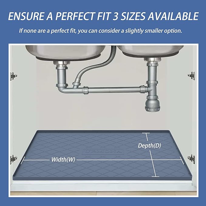 URMONA 28" x 22" Waterproof Silicone Mat in Multiple Sizes & Colors, Under Sink Mat for Kitchen & Bathroom, Pet Food Pad for Dogs & Cats, Kitchen Cabinet Liner, Multi-Purpose for Storage(Light Grey)