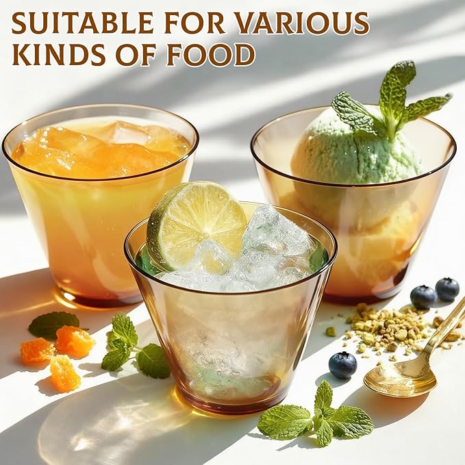 9 oz Clear Plastic Cups Brown Plastic Disposable Cups for Cocktail 50 Pack Fancy Cocktail Cup for Party Stemless Wine Glasses for Party Wedding Graduation Birthday Father's Day