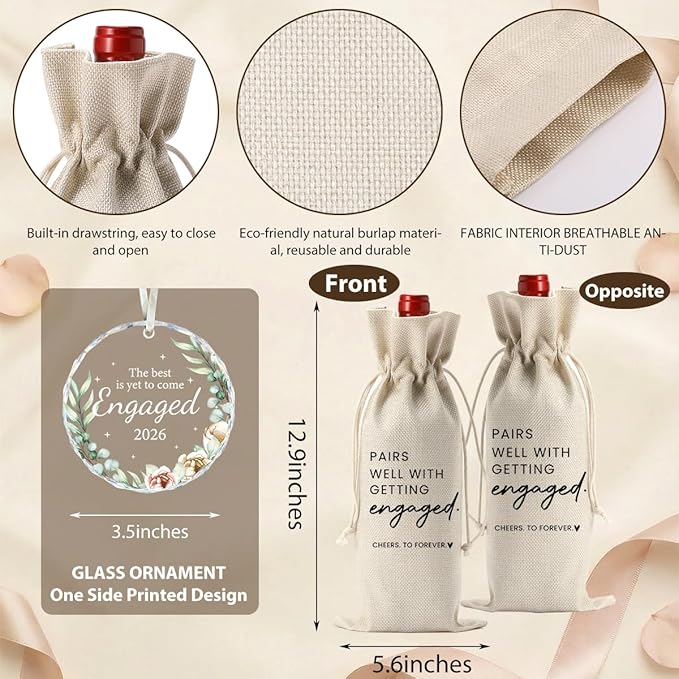 Engaged Engagement Gifts for Couples Her, Engagement Party Decorations for Engaged Couple Wine Bag Bride to Be Wedding Marriage Gift Acrylic Ornament 2026
