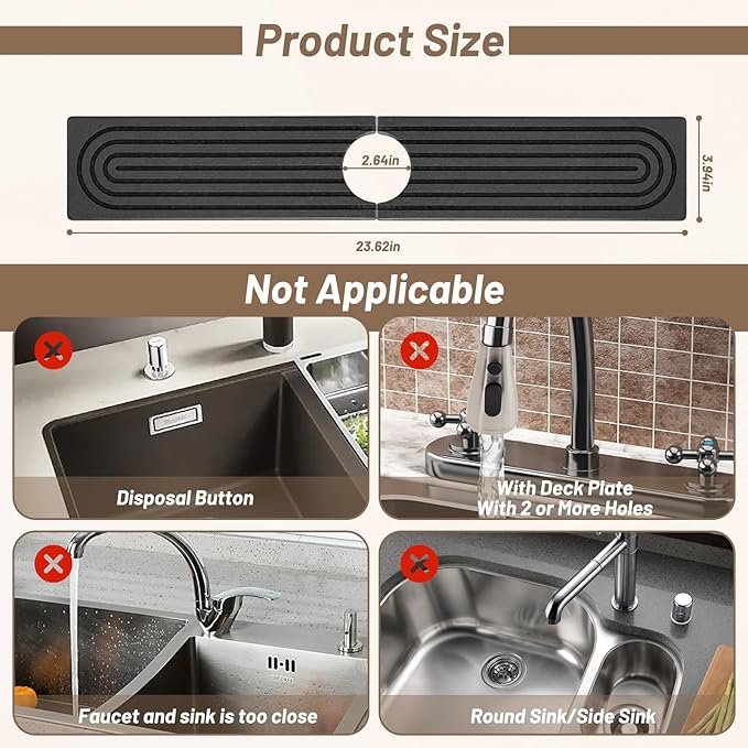 Faucet Mat for Kitchen Sink - 23.6" Diatomite Fast Stone Drying Mat for Kitchen Counter Tray Absorbent Mat Faucet Splash Guard for Kitchen Sink and Bathroom Counter (Deep Gray, 23.62"x3.94")