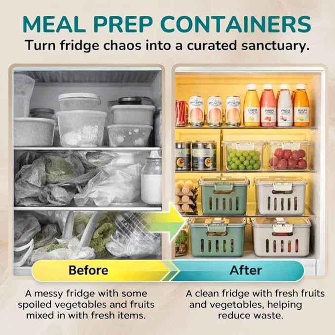 Fruit Containers for Fridge Keep Fresh, 5-Pack BPA-Free Produce Storage Containers with Removable Colander, Airtight Fridge Organizer for Berry Vegetable, Microwave & Dishwasher Safe (White)