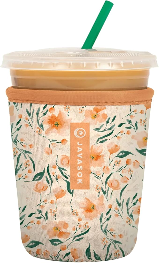 Sok It JavaSok Iced Coffee & Cold Soda Insulated Neoprene Cup Sleeve (Blush Blossoms, Small: 16-20oz)
