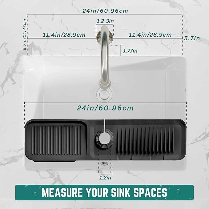 Faucet Mat for Kitchen Sink - Kitchen Sink Splash Guard with FREE Rubber Drain Insert - 24 Inch Faucet Guard Draining Mat, Faucet Mat Dish Soap Sponge Holder for Kitchen Sink Accessories