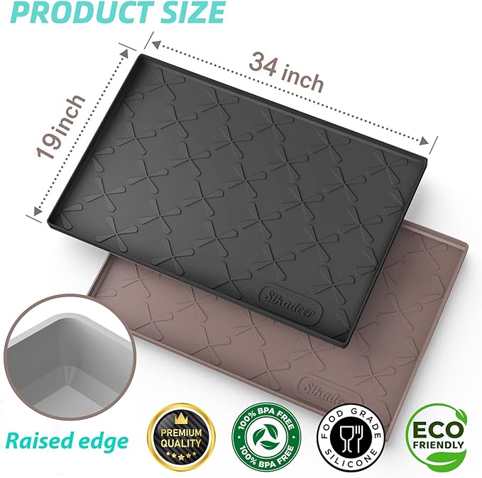 SIKADEER 34" x 19" Under Sink Mat Waterproof, Silicone Mat Kitchen Drawer Shelf and Cabinet Liner, Sink Protector for Kitchen Organizers and Storage, Boot Tray Pet Food Mats