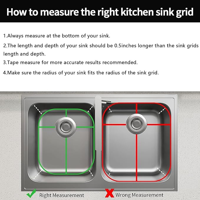 Sink Protectors for Kitchen Sink 13.1''x11.6''x1'', 304 Stainless Steel for Kitchen Sink Grate with Rear Drain, Sink Grate Sink Rack for Bottom of Sink with Sink Strainer