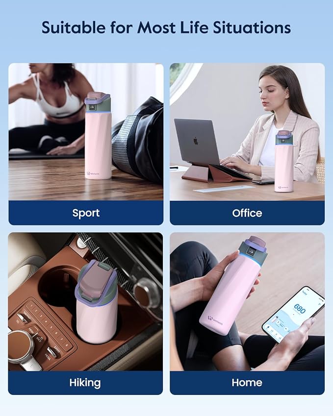 BOOST Smart Water Bottle that Reminds You to Drink, 24oz BPA-Free Stainless Steel Vacuum Insulated, Wide Mouth Water Tracker Bottle with APP for School, Gym, Office, Ideal for Father's Day
