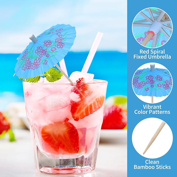 50 Pcs Cocktail Umbrellas,4" Mini Paper Drink Umbrellas Toothpicks,Colorful Tropical Luau Party Decorations,Disposable Bar Garnish Picks,Colorful Paper Toothpicks for Party Decorations