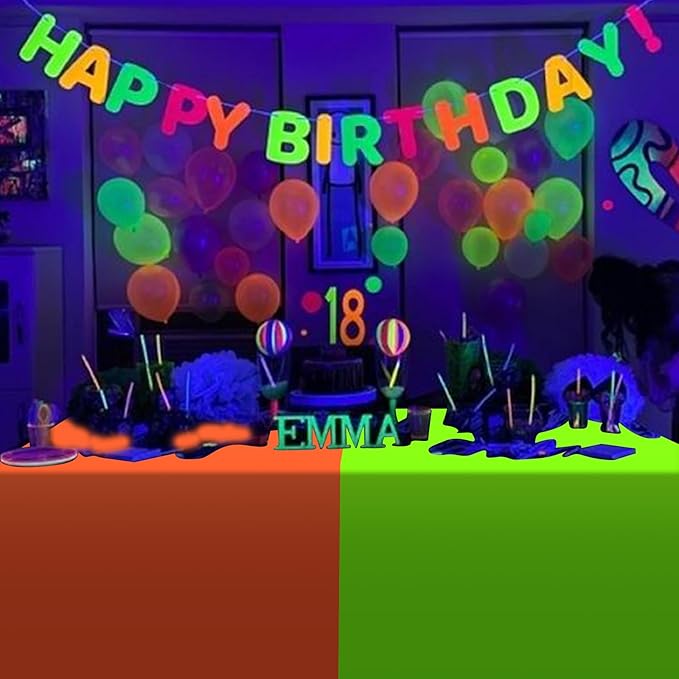 3 Pack Neon Table Cloths Party Decorations, Pink Orange Yellow Glow in The Dark Plastic Tablecloth, Disposable Rainbow Table Cover for Glow in Dark Neon Party Supplies Decorations, 54x108”