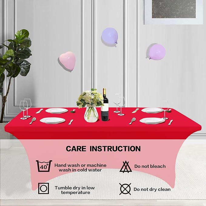 IVAPUPU 2 Pack 6FT Table Cloth for Rectangular Fitted Events Stretch Red Table Covers Washable Spandex Spring Tablecloth Protector for Party, Wedding, Cocktail, Banquet, Festival