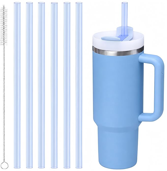 Joshey 10.5 Inch Tritan Replacement Straws for Stanley 30oz Tumbler - 6 Pack Reusable Long Straws with Cleaning Brush, Fits 30oz Stanley Cup Accessories, BPA-Free (Blue)