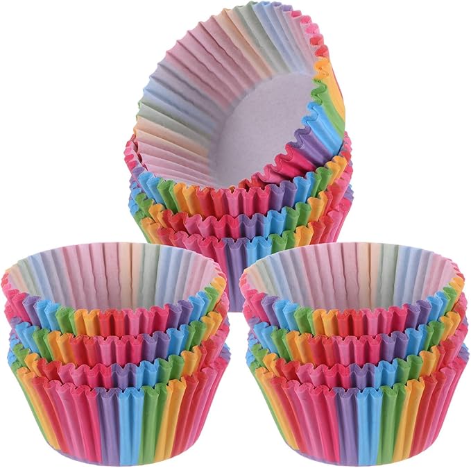 100 Pack Rainbow Cupcake Liners, Standard Size Greaseproof Baking Cups, Colorful Muffin Wrappers for Birthday Party, Wedding, cupcake liners for baking