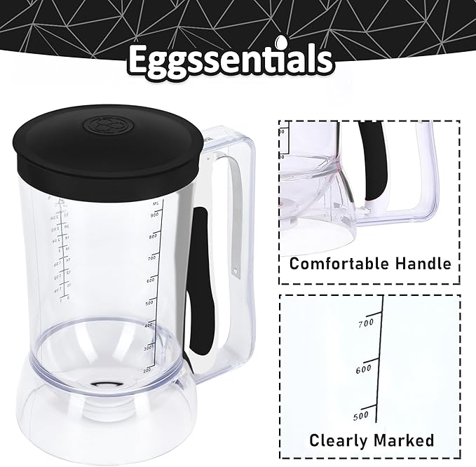 Eggssentials – Pancake Batter Dispenser, Batter dispenser with Squeeze Handle Mess-Free, Cupcakes, Waffles & More – Durable, Easy-Pour Pancake Dispenser Bottle for Smooth Baking