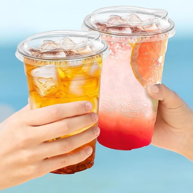 Clawsoff 20 oz 100 Pack Clear Plastic Cups with Lids, Sturdy Iced Coffee Cups with Sip Lids, Disposable Food Safe Smoothie Cup for Cold Drinks, Juice, Milkshake