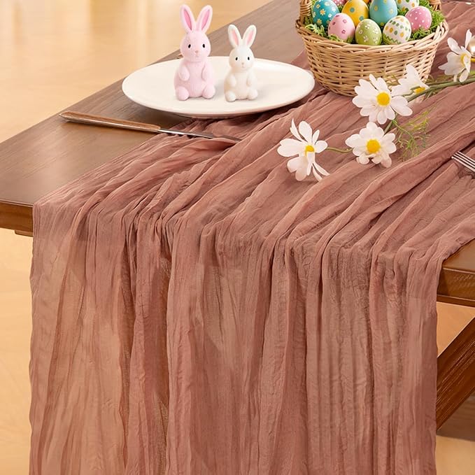 Socomi Dusty Rose Summer Cheesecloth Table Runner Boho Rustic Gauze 120 inch 10FT Cheese Cloth Sheer Runner for Wedding Party Baby Shower Birthday Home Decor Holiday Decorations