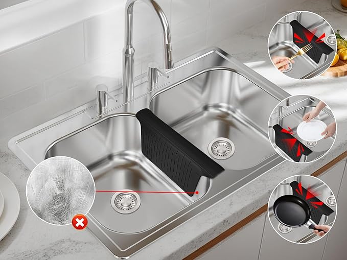 Sink Saddle, Kitchen Sink Mat, Divider Protector Mat, No Odor, Super Soft, No Stains, 12.83'' x 11.1''