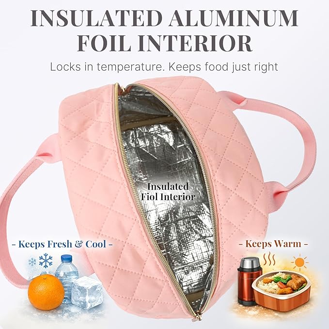 LOVELYWIND Lunch Bag for Women, Insulated Lunch Box, Reusable Water-Resistant Lunchbox Cooler with Front Pocket, Large Capacity Lunch Tote Bag for Work, Travel, Picnic