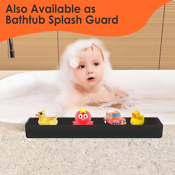 Silicone Sink Edge Protector ＆Splash Guards, 5° Upgrade Multifunction Sink Accessorie, Splash Guard For Bathtub Sink, Countertop Protectors For Kitchen Sink Stainless Steel, Granite, Quartz, Black