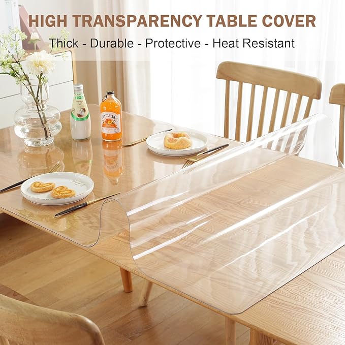 LovePads Clear Table Cover Protector, 42 x 80 Inch 2mm Thick Plastic Table Cover, Table Protector for Dining Room Table, Waterproof Dresser Cover Top for Kitchen, Coffee, Writing Desk