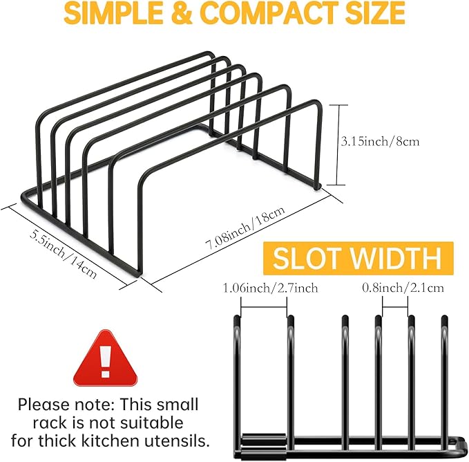Kitchen Cutting Board Organizer Rack, 5-Slot Storage Holder for Boards, Bakeware, Cookie Sheets (2pc Black)