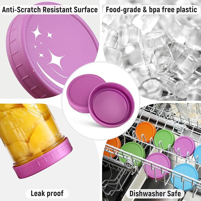 AOZITA [16 Pack] WIDE Mouth Mason Jar Lids for Ball, Kerr and More - Colored Plastic Storage Caps for Wide Mouth Mason/Canning Jars - Leak-Proof, Dishwasher Safe & Food Grade
