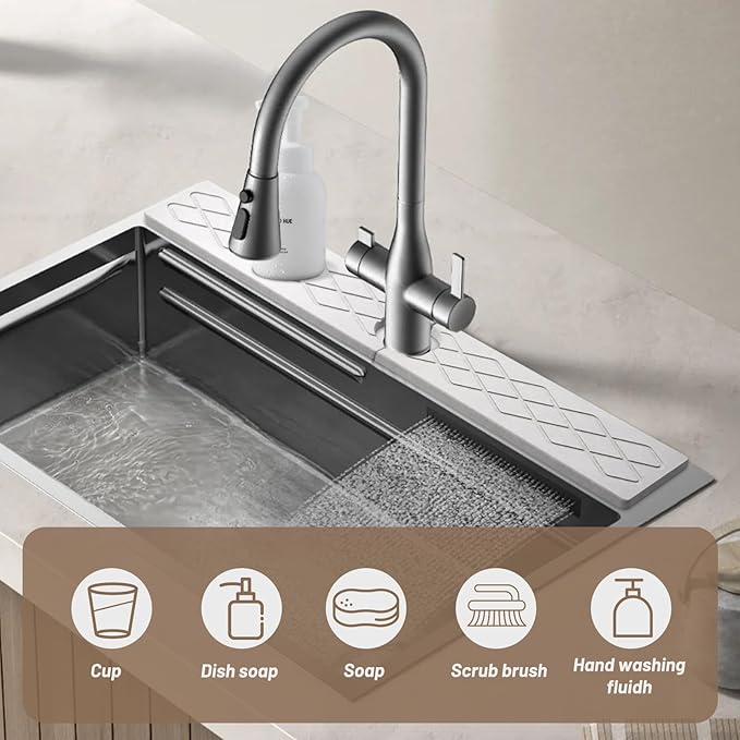 Faucet Mat for Kitchen Sink - 23.6" Diatomite Fast Stone Drying Mat for Kitchen Counter Tray Absorbent Mat Splash Guard for Bathroom Counter Kitchen Sink Accessories