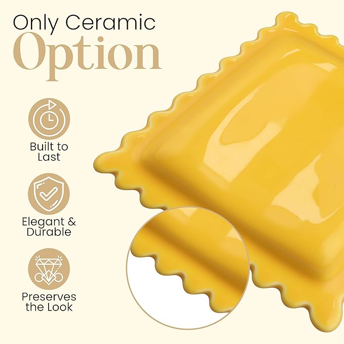 Ceramic Ravioli Spoon Rest for Stove Top, Spatula Holder for Counter, Funny Yellow Spoon Rest for Italian Kitchen Decor, Funny Kitchen Decor, Italian Themed Gifts for Cooks
