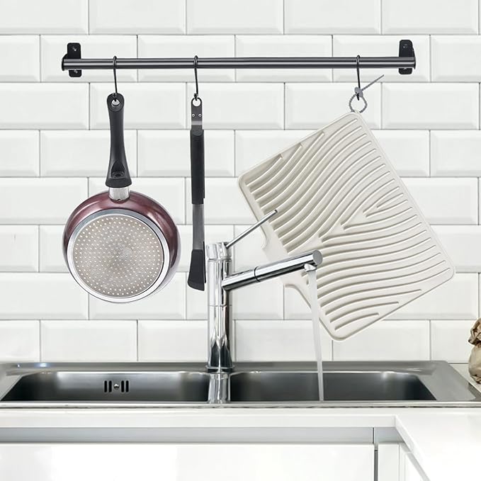 Silicone Dish Drying Mat, Stone Drying Mat for Kitchen Counter with Built-In Drain, Non-Slip Drain Pad with Built-in Drain, Heat Resistant Stone Drying Mat, Cream-2pcs, 16" x 12"