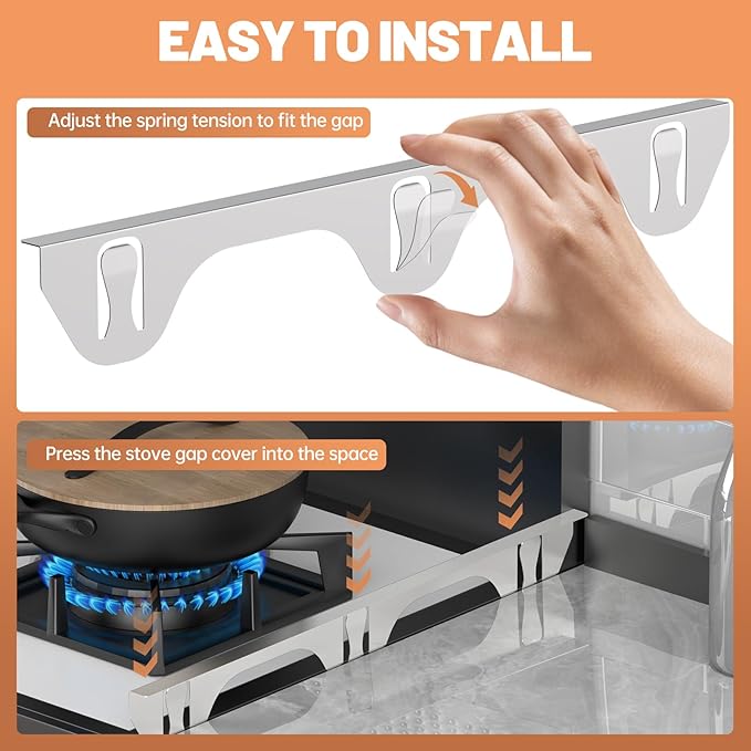 Stove Gap Covers 316 Stainless Steel,2 Pack 23.2" Fixed Stove Gap Filler,Heat Resistant Stove Gap Guards,Between Stove and Counter Slide In Range Trim Kit for Kitchen,Upgrade Silver