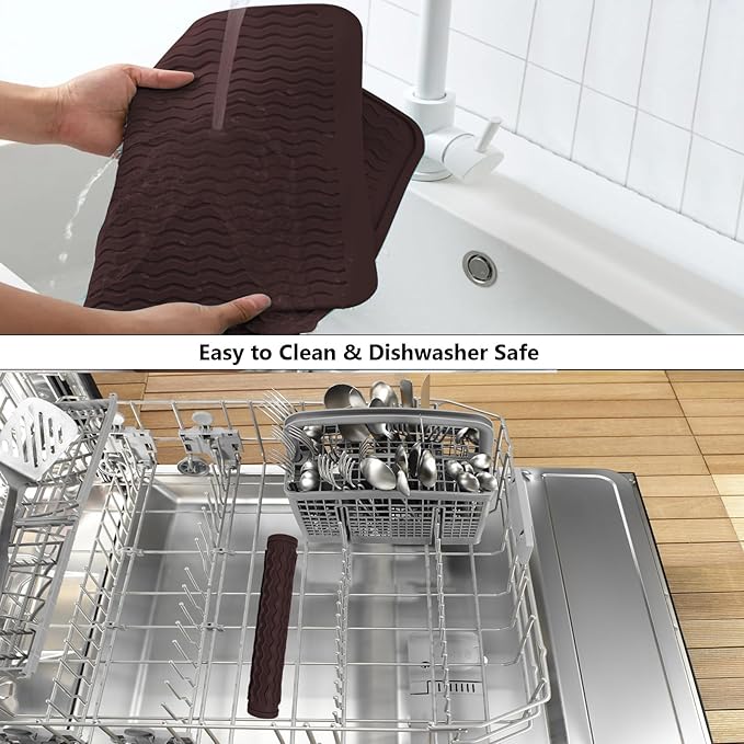 ZLR Large Silicone Dish Drying Mat (16" x 18") - XL Heavy Duty Drainboard Mat for Pots, Pans & Family Loads - Heat Resistant Trivet & Counter Protector, Easy Clean (Coffee)