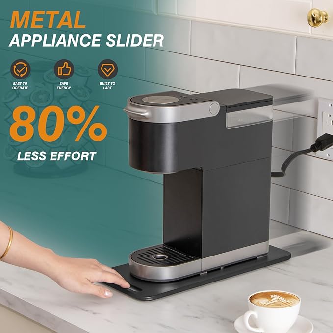 ANBOXIT Metal Appliance Slider, Sliding Tray for Coffee Maker,360° Effortless Movement,Small Appliance Rolling Tray for Counter, Coffee Pot Slider, Deep - Small (14"D x 6"W)