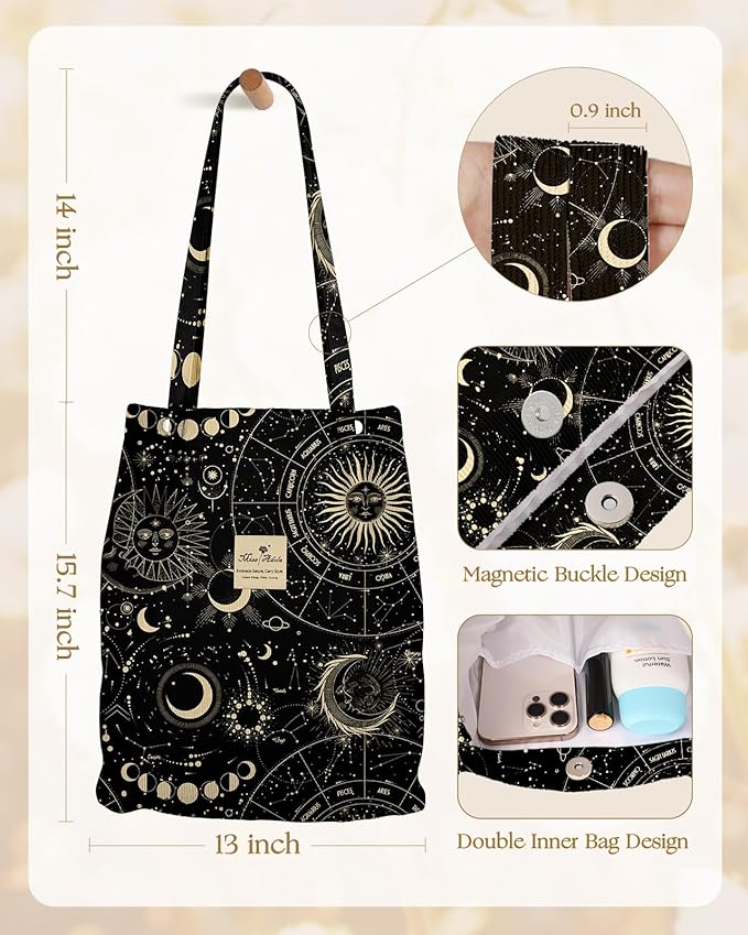 Miss Adola Corduroy Tote Bag for Women - Reusable Totes with Magnetic Buckle & Pocket Aesthetic Design Work Grocery Bags