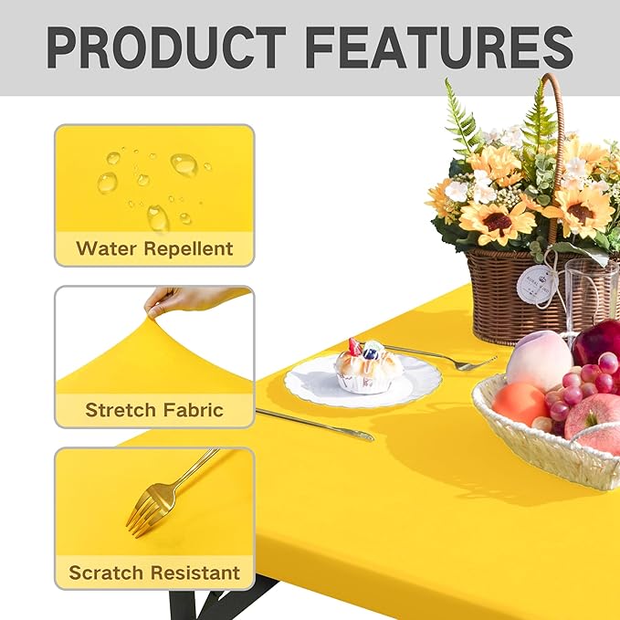 Square Fitted Table Cover Elastic Tablecloth Stretch Spandex Table Top Cover Tables Topper Cap for Dining Kitchen Home Party Yellow 36X36 Inch
