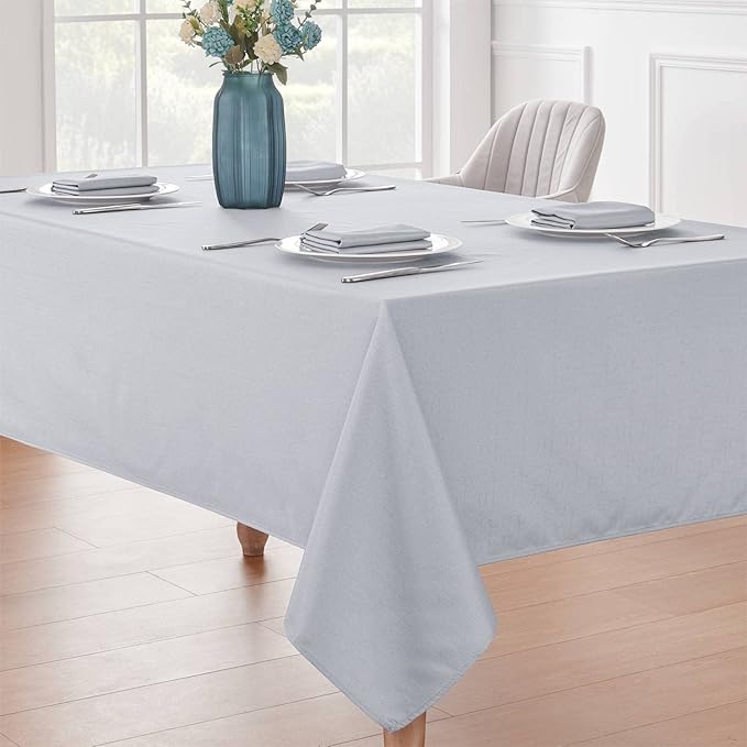 Veblandy Textured Rectangle Tablecloth 60x120 inch Table Cloth Water Resistant Wrinkle Free Spill-Proof, Decorative Fabric Table Cover Washable for Banquet Parties Event Holiday Dinner, Light Grey