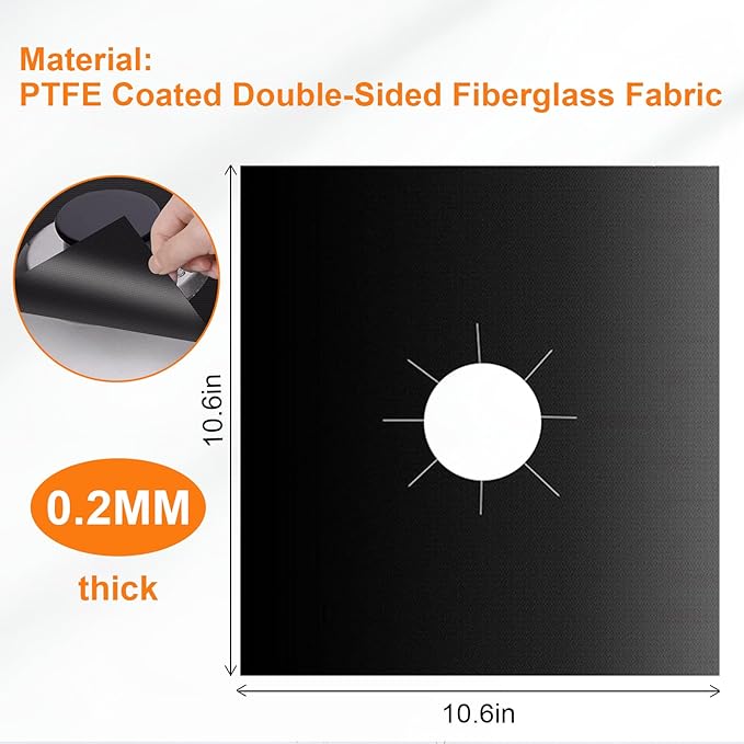 Stove Burner Covers 10 Pack, 10.6x10.6 Inch Gas Stove Top Covers, Non-Stick reusable Burner Liners, Cuttable Protectors for Easy Clean Kitchen Accessories, Black