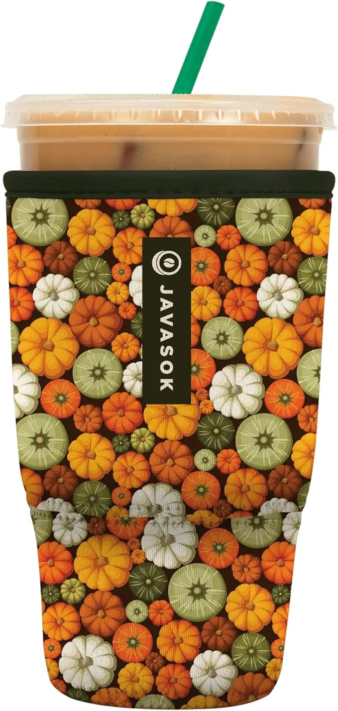 Sok It JavaSok Iced Coffee & Cold Soda Insulated Neoprene Cup Sleeve (Pumpkin Spice, Large: 30-32oz)