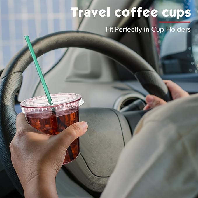 Baderke 25 Set Plastic Cups with Lids and Straws, Disposable Plastic Iced Coffee Cup for Cold Beverage Juice Smoothie Crystal for Coffee Shops Party Catering(Pink,12 oz)