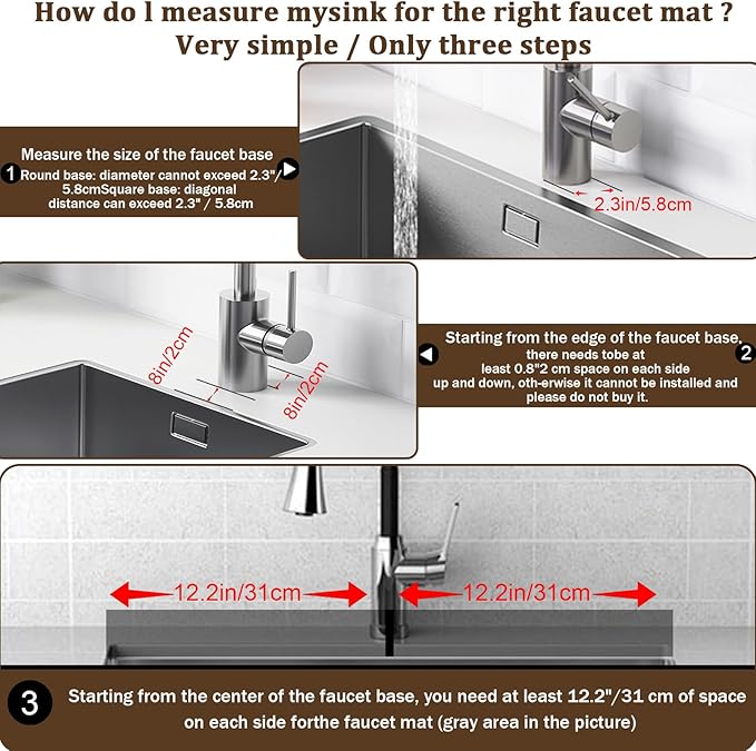 Fast Drying Faucet Mat for Kitchen Sink - 24 Inch Diatomite Quick Dry Stone Faucet Mat with Raised Feet for Kitchen Sink Splash Guard, Bathroom Stone Tray Counter Prevents Moisture Buildup
