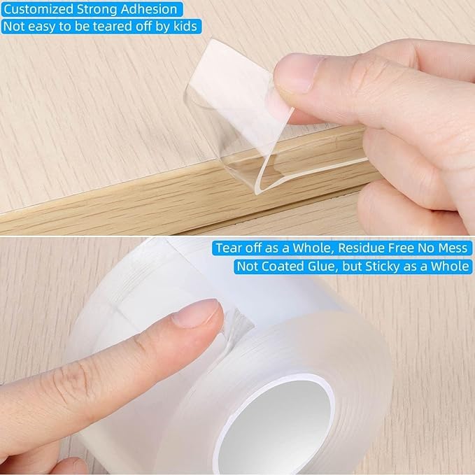 3Pack Clear Edge Protector Strip,1.57in x 16.4FT(49.2FT Total),Sharp Edge Wrap Cover Tape,Self Adhesive Protective Bumper Guards for Cabinet Door Desk Table Furniture,Kitchen Countertop,Waterproof