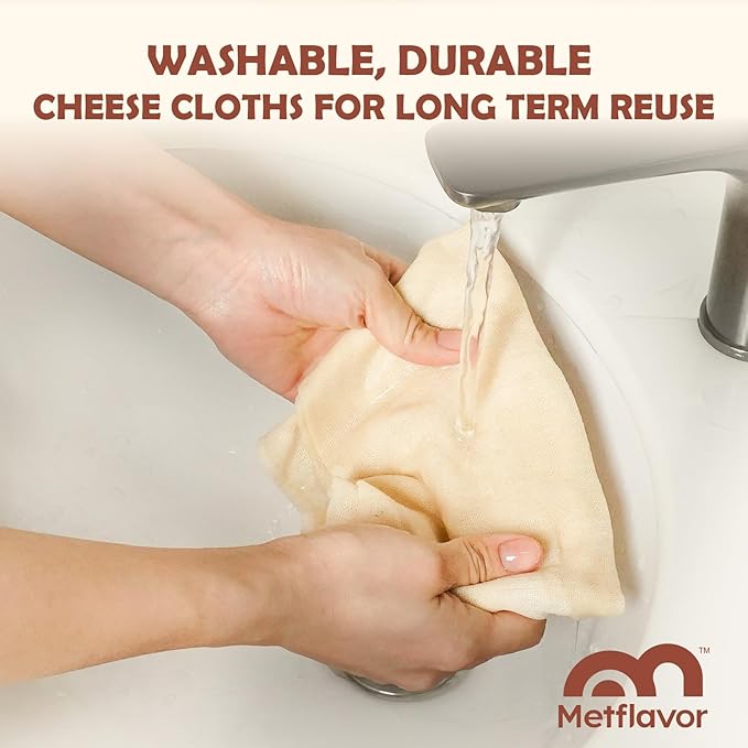 12Pcs Reusable Cheese Cloths 20x20 Inch, 100 Grade Cheesecloth Hemmed 4 Edges, 100% Unbleached Cotton Cheese Cloth Bag for Straining, Muslin Cloth Strainer for Baking, Juicing, Cheese, Crafts Making
