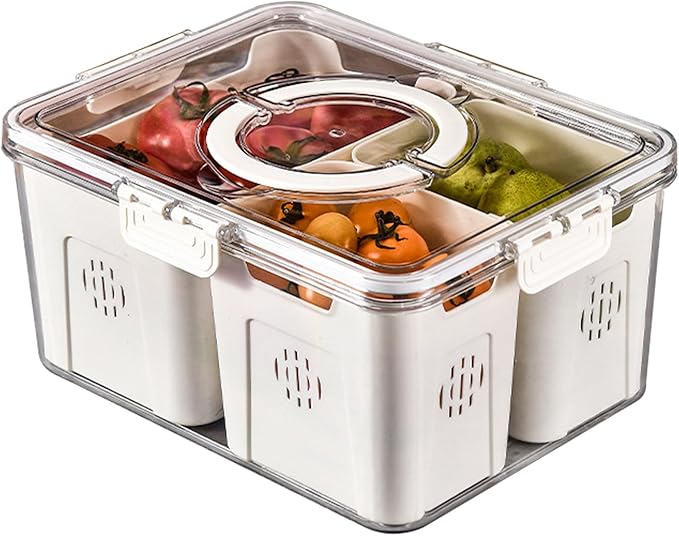 RTHIEAI Refrigerator Organizer With Lids (3 Compartments), Fridge Storage, Fridge Organizers And Storage Clear, Fridge Organization, Storage Containers, Stackable With Lid Fridge Organizers