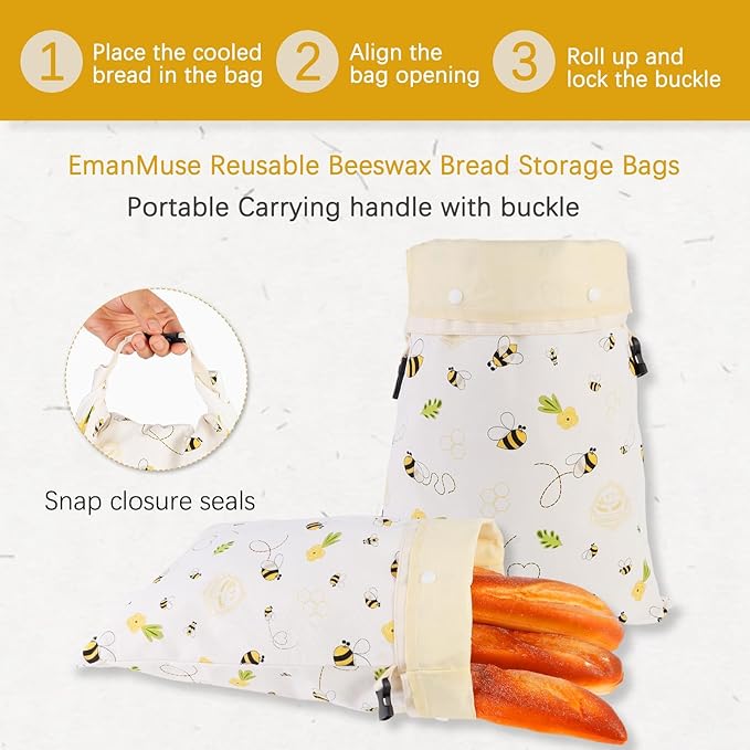Removable Beeswax Bread Bag for Sourdough & Homemade Bread - Detachable Liner for Easy Cleaning & Drying | 1 Pack XL Reusable | Eco Cotton/Linen Storage