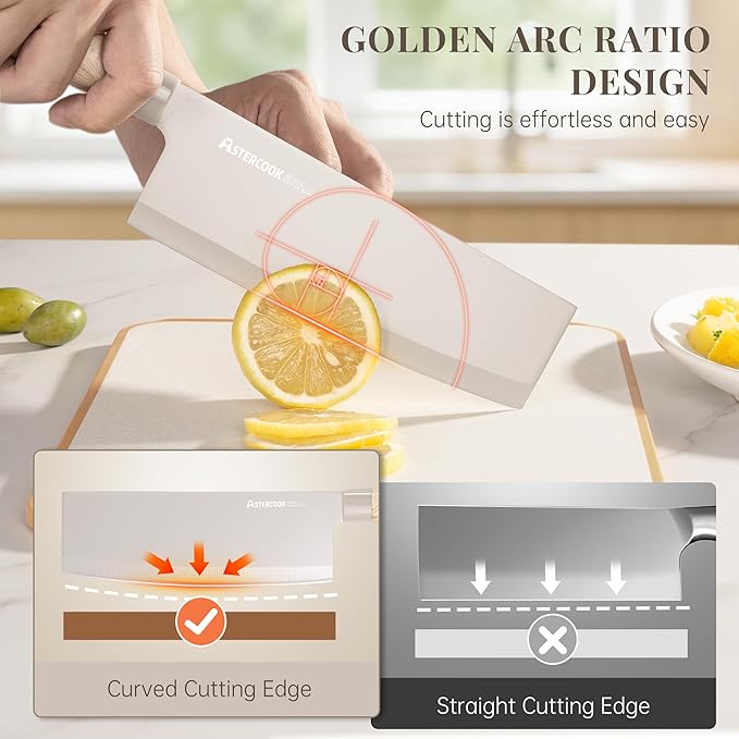 Astercook Knife Set, 6-Piece Kitchen Knife Set with Block, High Carbon Stainless Steel Ultra Sharp Kitchen Knives, Wood Grain Handle, Dishwasher Safe Knife Block Set, Khaki, Mothers Day Gifts