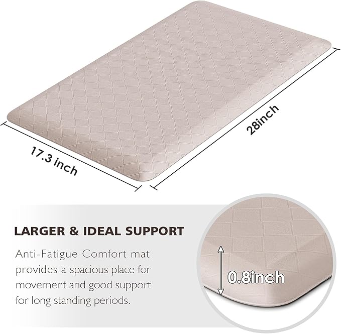 HappyTrends Kitchen Runner Rugs Anti-Fatigue mats - 4/5 Inch Thick Non Slip Waterproof Ergonomic Comfort Mat for Kitchen, Floor Home, Office, Sink, Laundry (17.3"x 28",Khaki)