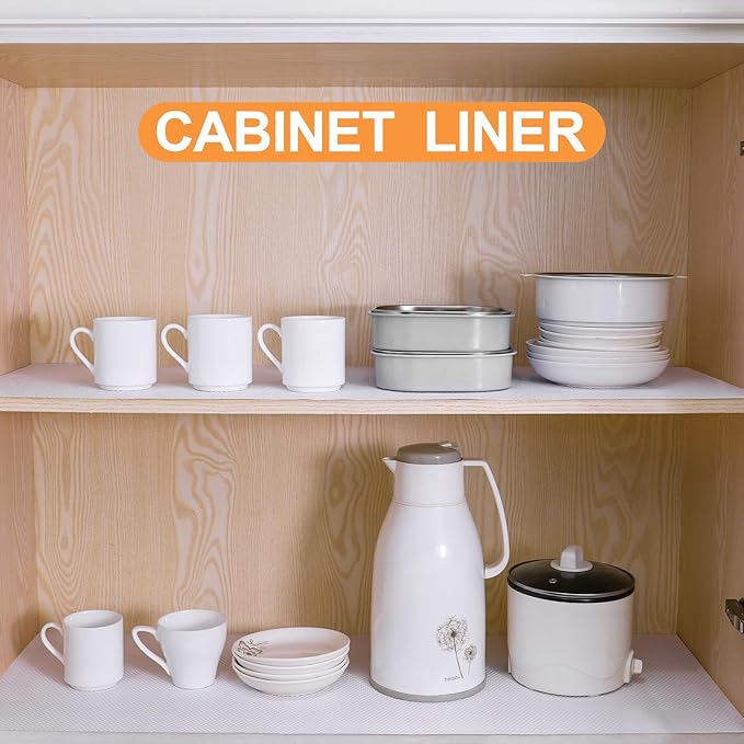 FLPMIX Shelf Liner 24 inch Wide - Waterproof Cabinets Liners, Non Adhesive, Easy to Cut Under Sink Mat Liners for Kitchens Drawer, Shelves, 24 X 300Inch White