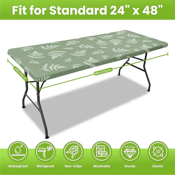 Smiry Spandex Fitted Tablecloth for 4 Foot Rectangle Tables, Washable Picnic Table Cover with Elastic, Stretch Reusable Table Cloth for Outdoor, Camping, Dining & Kitchen (Mint Leaf, 24"x48")