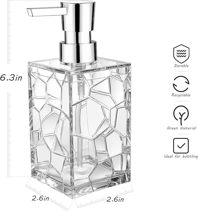 2 Pack Clear Rust Proof Soap Dispenser, Acrylic Plastic Hand Soap Lotion Dispenser Set for Bathroom&Kitchen