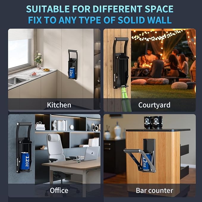 16 oz Can Crusher Wall Mounted | Heavy-Duty Thickened Steel | with Built-in Bottle Opener & Non-Slip Handle | Flattened Aluminum Can in Seconds | Space-Saving Recycling Tool for Home & Garage