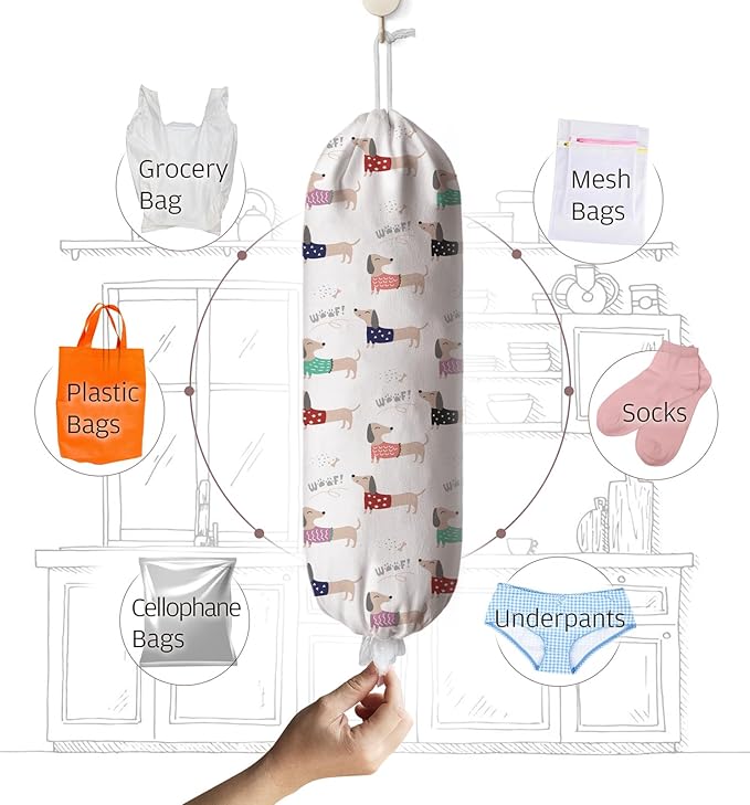 Dachshund Plastic Bag Holder,Grocery Shopping Bag Storage Organizer Keeper,Cute Dog Kitchen Decor 23"x9"